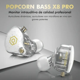 Popcorn Bass X8 Pro Audífonos In-Ear con Micrófono y Graves Potentes, Cable 1.2m, Jack 3.5mm