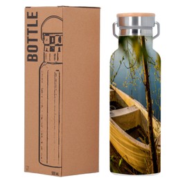 Edelstahlflasche Isolierte Thermosflasche - Holzboot auf einem See im Frühling Naturlandschaft - 500 ml (17 Unzen)
