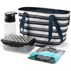 Arctic Zone Commuter Tote with 6 Piece Printed Leak Proof Bento Box Container Set, 250g High Performance Ice Pack, and 24 fl oz Tritan Bottle - Mixed Stripes