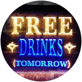 ADVPRO Free Drinks Tomorrow Bar Illuminated Dual Colour LED Bar Light Neon Light Advertising Neon Sign Blue & Yellow 300 x 210 mm st6s32-i0649-by