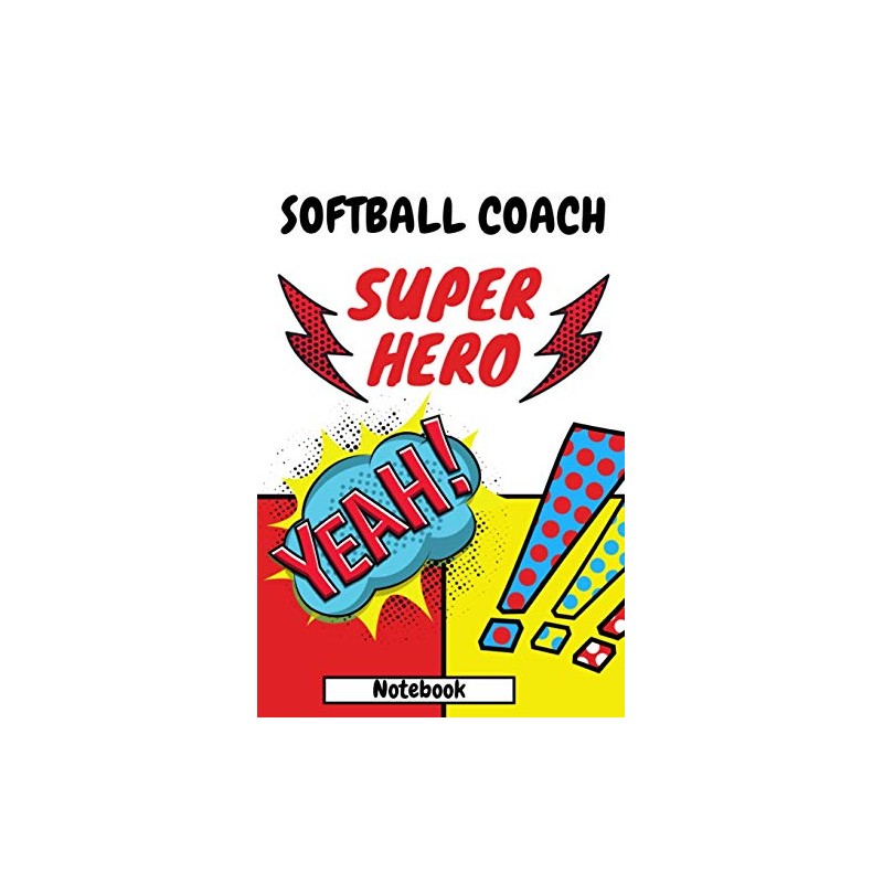 Notebook Softball Coach: Superhero Cartoon Comic Blank Dot Grid Journal