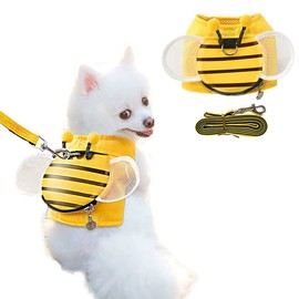 MERCRI Bee Shaped Small Dog Harness and Leash Set Yellow Puppy Walking Vest with Snack Bag Cute Vest Harness with Wing for Cats Rabbits Small Dogs (A, Small)