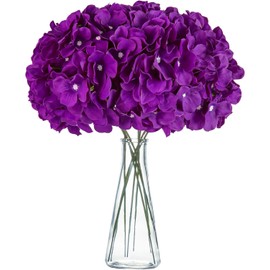 H.FLOLAVIDA Hydrangea Silk Fake Flowers Heads with Stems, Artificial Flowers for Decoration Wedding Home Party Shop Baby Shower,Room Decor for Bedroom Aesthetic, Pack of 10……… (Purple)