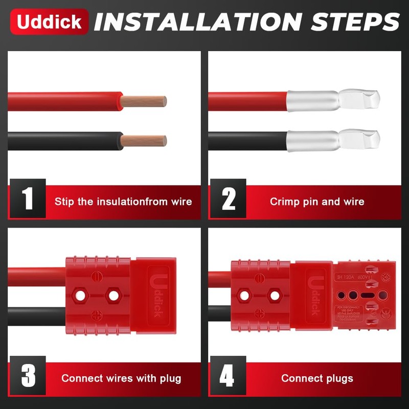 Uddick 4PCS 120A Battery Cable Quick Connect/Disconnect Connector Plug Kit