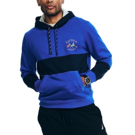 Nautica Men's Sustainably Crafted Colorblock Logo Hoodie, Bright Cobalt