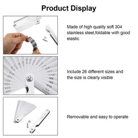 Stainless Steel Feeler Gauge Dual Marked Metric and Imperial Measuring Tool(0.0015/0.04-0.025/0.635 mm, 26 Blades)