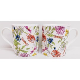 Rainbow Decors Japanese Garden & Dragonflies Mugs Set of 4 Fine Bone China 9 oz Balmoral Floral Cups Hand Decorated in UK