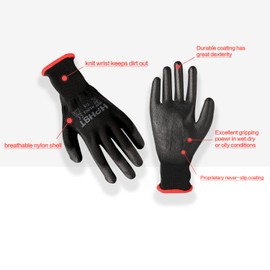 HPHST PU Coated Work Gloves, 12 Pairs Work Gloves for Men and Women, Non-Slip Assembly Gloves, Gardening Gloves with PU Coating for Builders, Mechanics, black