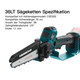 KIESBOHR Saw Chain 1/4 Inch 36 Drive Links 1.1 mm Compatible with KIESBOHR CSE002 15 cm Chainsaw (Pack of 2)