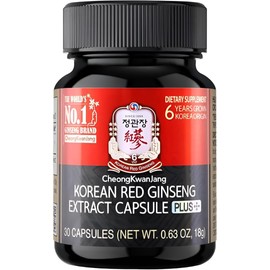 Jung Kwan Jang Korean Red Ginseng Extract Capsules Plus | All-in-1 Focus Pills for Men & Women | Natural Energy Supplements, Circulation, Immune Support, Brain Booster | 30 Capsules