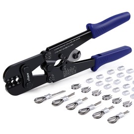 Zhushan Wire Rope Crimper Tool Kit - Wire Rope Crimper Cutter From1/16inch To1/8inch, Comes with 100PCS Aluminum Double Barrel Sleeves、50PCS Ring Set-Suitable for Industry, Ships, Rigging, Lifting