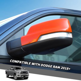 Jimen Compatible with Dodge Ram 2018-2024, Car Outside Door Mirror Caps Rearview Mirror Cover Trim (Orange)