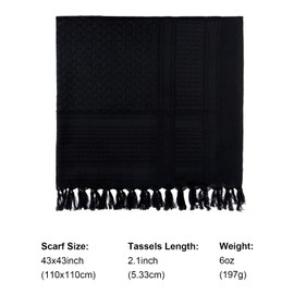 FOCUHUNTER Shemagh Scarf Military Tactical Desert Keffiyeh Scarf Head Neck Scarf Cotton 43x43 inches Colorful Arab Scarves Wrap with Tassel for Men & Women