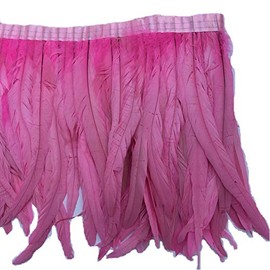 Sowder Rooster Hackle Feather Fringe Trim 10-12inch in Width Pack of 1 Yard(Pink)