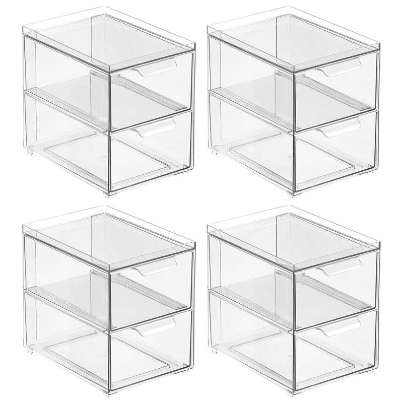 mDesign Stackable Storage Containers Box with 2 Pull-Out Drawers -