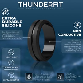 ThunderFit Silicone Wedding Rings for Men, Brushed Top Middle Engraved Line Rubber Engagement Bands 8.2mm Wide 2.5mm Thick - 1/4/6/7 Variety Multipack (Pack A - Size 7.5-8 (18.20mm))
