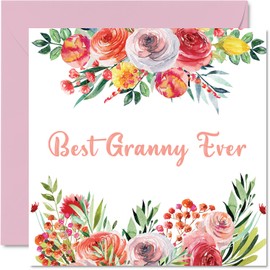 Birthday Cards for Granny - Best Granny Ever - Beautful Happy Birthday Card for Granny from Granddaughter Grandson, Granny Birthday Gifts, 5.7 x 5.7 Inch Mothers Day Greeting Cards for Grandma Gran