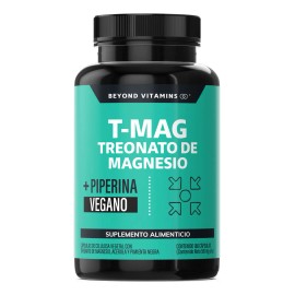 T-mag L- Treonato Magnesio, Magnesio Y Acerola | Alta Absorción Con Piperina Al 95% | Magnesium Threonate | Pimienta negra Sin Azúcar - Suplemento Alimenticio Vegano Beyond Vitamins - 180 Cápsulas