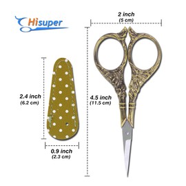 Hisuper Sewing Scissors with Leather Scissors Cover 4.5 inch Embroidery Scissors Tiny Crafting Tailor Scissor for Cross Stitch Cutting Needlework Handcraft Craft DIY Tool