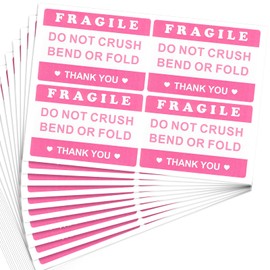 2"x3" 100PCS Pink Fragile Reminder Labels Stickers, Do Not Crush Bend or Fold Warning Labels, Shipping Mailing Cartons Envelops Adhesive Labels, for Glass Products, Ceramic, Digital Products
