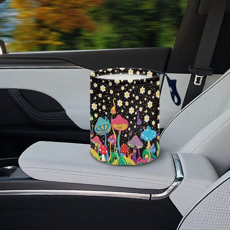 Panskyllis Mushroom Daisy Car Trash Can Leak Proof Waste Basket