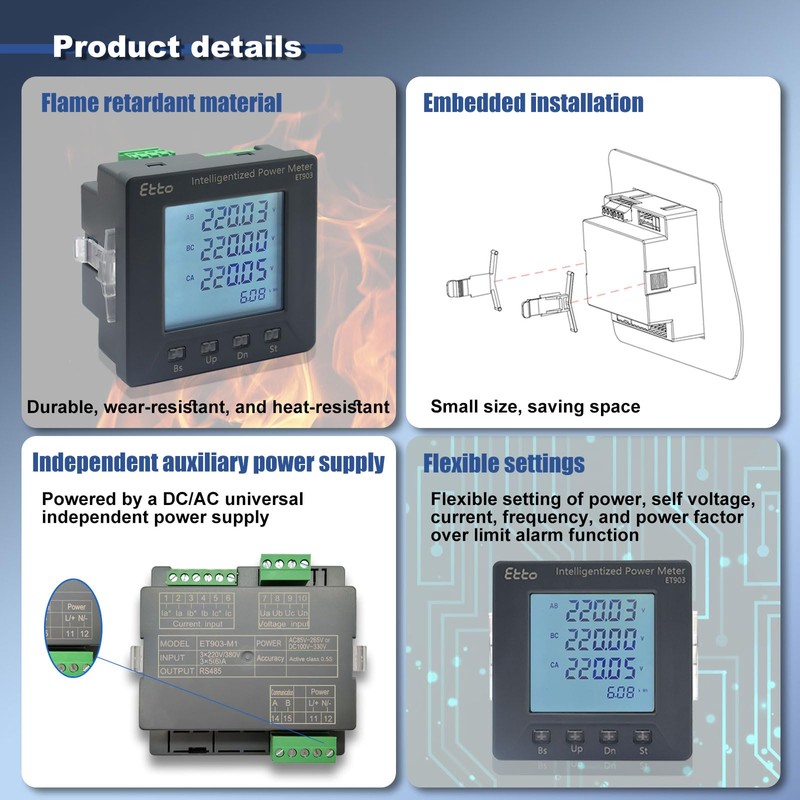 Intelligent Power Meter 3 Phase Current Voltage Power Meter for