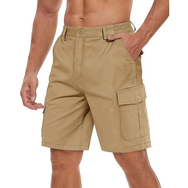 TACVASEN Mens Hiking Shorts Cotton Casual Cargo Work Shorts Mens