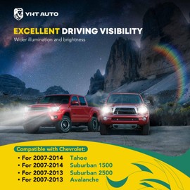 YHTAUTO Set of 2 Headlights Assembly Fits 2007-2014 Chevy Suburban Tahoe Avalanche, Driver & Passenger Side Head Lights Lamps Clear Lens Chrome Housing Micro-prism Reflector Headlamps DOT Approved