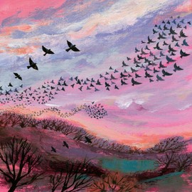 Museums & Galleries Birthday/Blank Greeting Card - Blank Card for Men/Women with Artistic Lucy Grossmith Birds at Sunset Design - General Card Suitable for Any Occasion