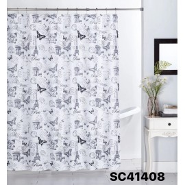 MONA NEW 13PC SET BATHROOM PRINTED FABRIC SHOWER CURTAIN 70" X 72" HIGH QUALITY - (408) PARIS