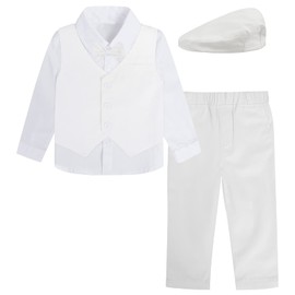 MOMBEBE COSLAND Baptism Outfit for Baby Boys Christening Gentleman Tuxedo Suit 5 Pieces White 18-24 Months