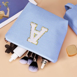 Juego de 2 piezas Neceser Mujer para el Maquillaje - Alfabeto de la Cosmetiquera Para Maquillaje, Tela Duradera Estuche de Maquillaje, Ideal Festival de Regalo para Monther, Hija, Novia (A, azul)