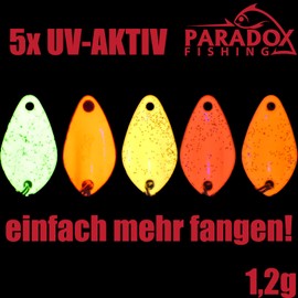 Paradox Fishing Trout Spoon Set 5 Spoons 1.2 g with 5 Snaps #00 I Trout Bait Set for Trout Fishing Trout Blinker Spoon Trout Bait Set Spoon Trout - Spoons Trout (1.2 g)