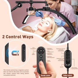 HITTI Half Moon Light for Eyelash Extensions Tattoo Artists, 2025 New Upgrad LED Lash Tech Light with 4 Wheel Rolling Base, Large Floor Eyelash Lamp 5 Color Modes Stepless Dimming & Phone Holder-Balck