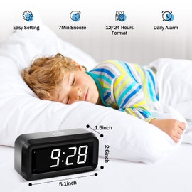 Timegyro Digital Alarm Clock Battery Operated with LED Display for Bedrooms, Long Battery Life for 12 Months, 3 Brightness Adjustable, 12/24 Hour, Snooze, Black Case with White Digits