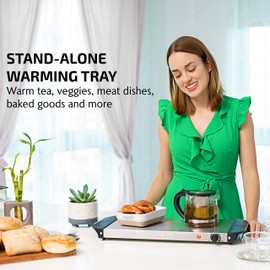 OVENTE Electric Warming Tray with Adjustable Temperature Control Perfect for Buffets, Restaurants, House Parties, Events & Dinners, Compact Food Warmer & Server with Cool Touch Handles, Silver FW170S