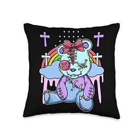 Voodoo Teddy Bear by - Sugar Kai Creepy Cute Pastel Goth Teddy Bear Voodoo Doll for Teens Throw Pillow, 16x16, Multicolor