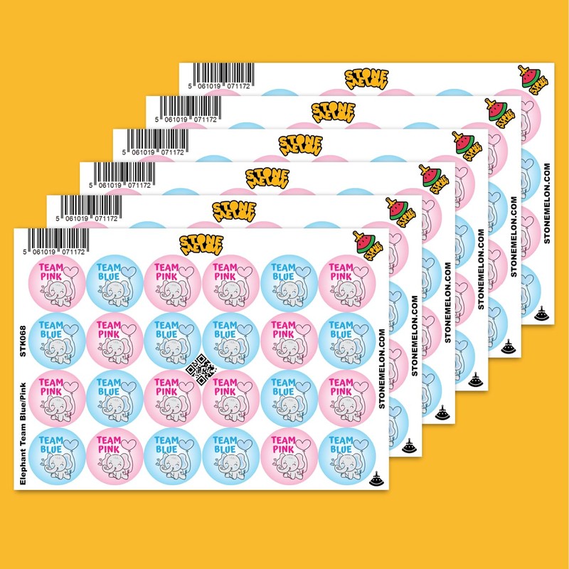 Stone Melon Gender Reveal Baby Shower Stickers 144 Team Blue