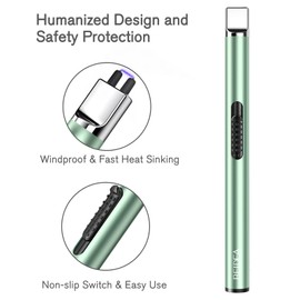 REIDEA Lighter S4 Electronic Candle Lighter USB Rechargeable with Security Lock, Windproof Fast Heat Sinking, Non-Slip Switch for Candle, Grill, Camping (Mint Green)