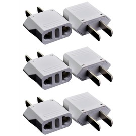 6 Pack of ALINNA US Plug Adapter, EU AU CN to US America Travel Plug Adapter AC Outlet Power Converter White