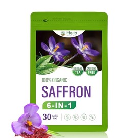HerbOLITHIC Saffron Tea bags, Herbal Tea for Mood Support, Calm & Sleep Support, Blend with Passion Flower Lemon Balm Chamomile Extract, Individually packed, 30 bags