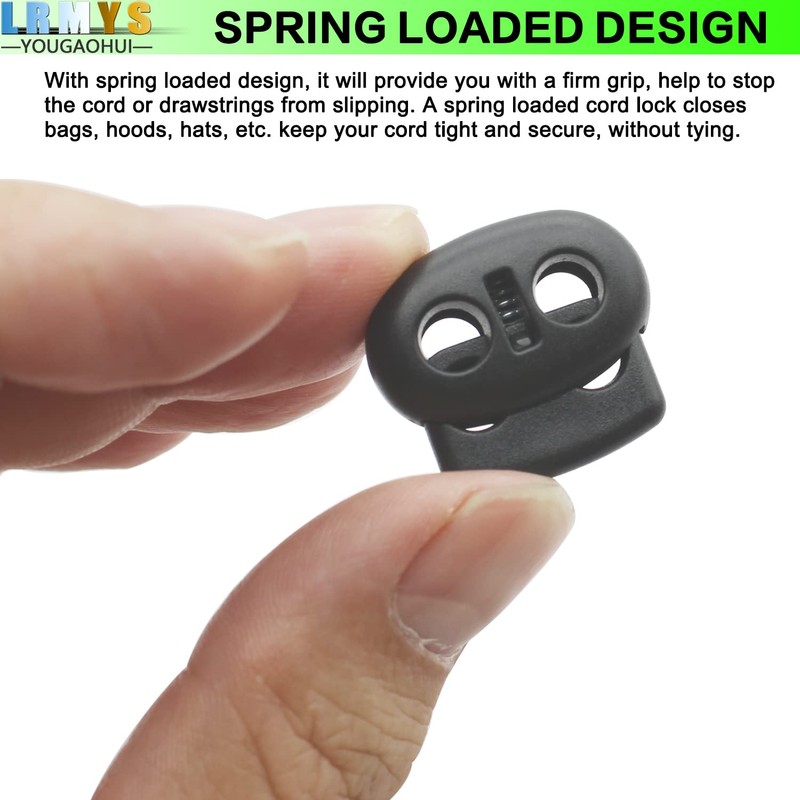 LRMYS Dual-Holes Spring Cord Locks Set, Double 5mm Holes Loaded
