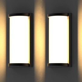 2 Pack 18W Exterior Wall Lantern Environmentally Friendly Construction Front Door Terrace Entrance Black Outside Wall LightsColor: Black, Emitting Color: Cold White, Lamp Power(W): 18
