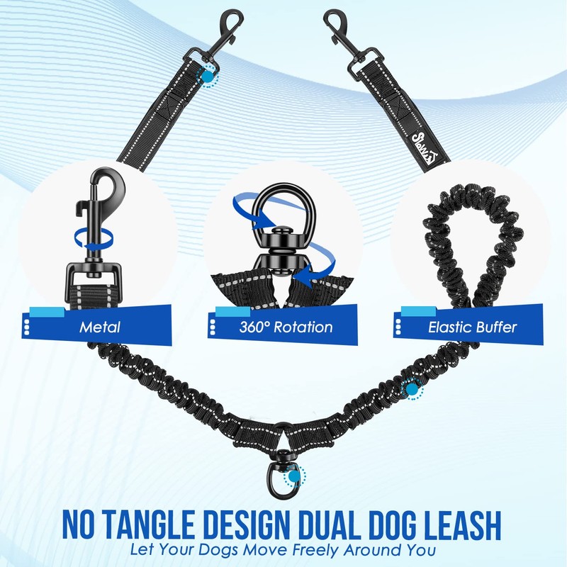 Slowton Double Dog Leash No Tangle - 360° Swivel Heavy