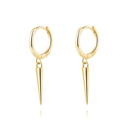 SLUYNZ Sterling Silver Spike Small Hoop Earrings for Women Geometric Hoop Earrings Huggie (B-Gold)