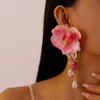 Large Orchid Earrings for Women,Pink Big Flower Floral Earrings Pearl