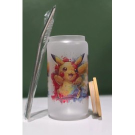 Handmade Frosted Pikachu Iced Coffee Glass Cup with Straw – Pokémon Themed