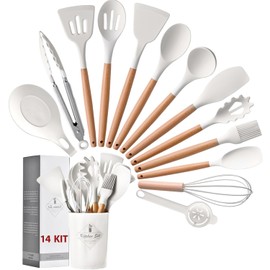 Garselay - (14 PCS) Juego de Utensilios de Cocina de Silicona sin BPA (Blanco)