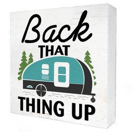 Rustic Back That Thing up Camper Wood Box Sign Home Decor Country Camping Wooden Box Sign Block Plaque for Wall Desk Decoration