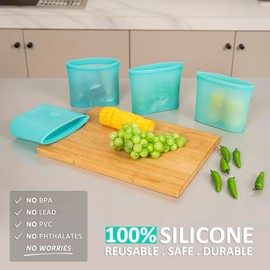 Reusable Snack Bags, 1 Pack, Stand Up 100% Silicone Reusable Storage Bag, Ziplock Silicone Food Storage Containers Snack Size, Freezer Microwave Oven Dishwasher Safe, Aqua, 16oz